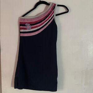 Y2K One-Shoulder Navy Top with Pink Stripes